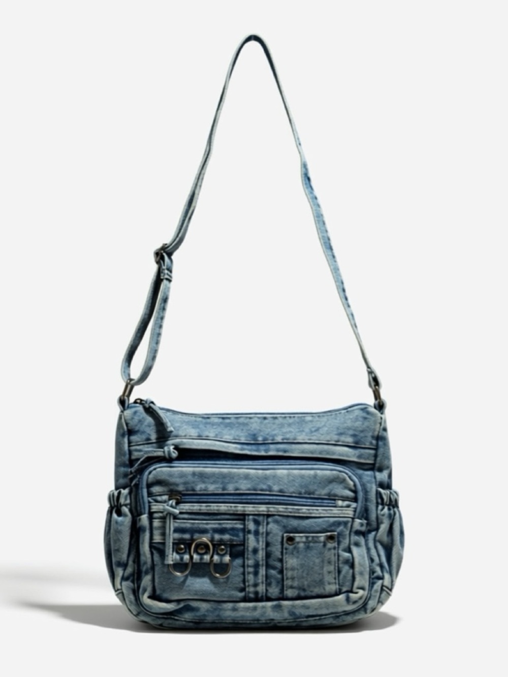 JEAN DENIM CROSSBODY SHOULDER TOTE PURSE BAG WESTERN  COWGIRL ACID WASH 80’S